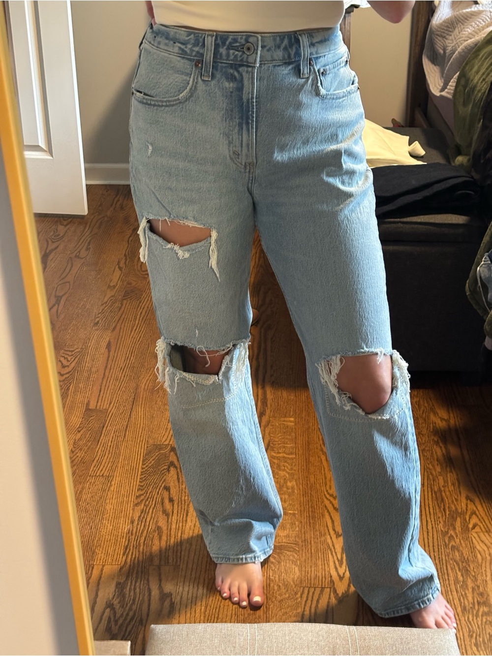 Abercrombie & Fitch Light Blue Distressed Boyfriend Jeans